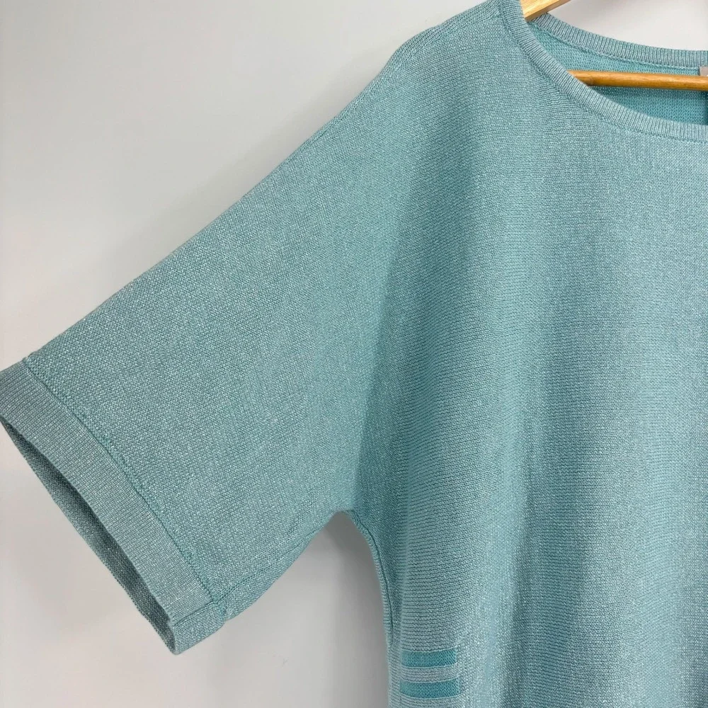 Chicos Tunic Top Linen Blend Short Sleeve Size 2 Large Aqua Shimmer